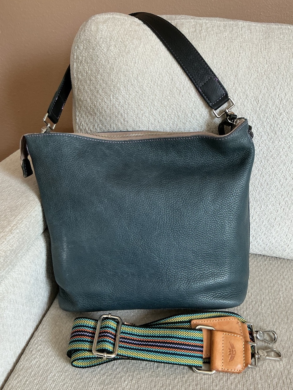 Consuela Keanu Grey Pebbled Leather Wedge Hobo Crossbody